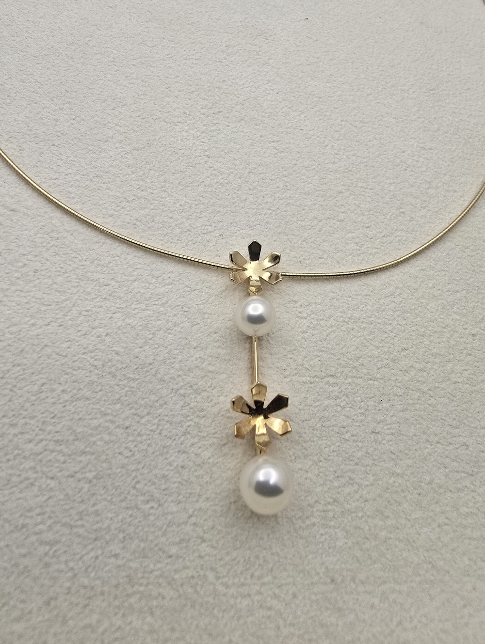 Rare Estate Mikimoto 18K Yellow Gold Pearl Flower Drop Necklace - Picture 2 of 9